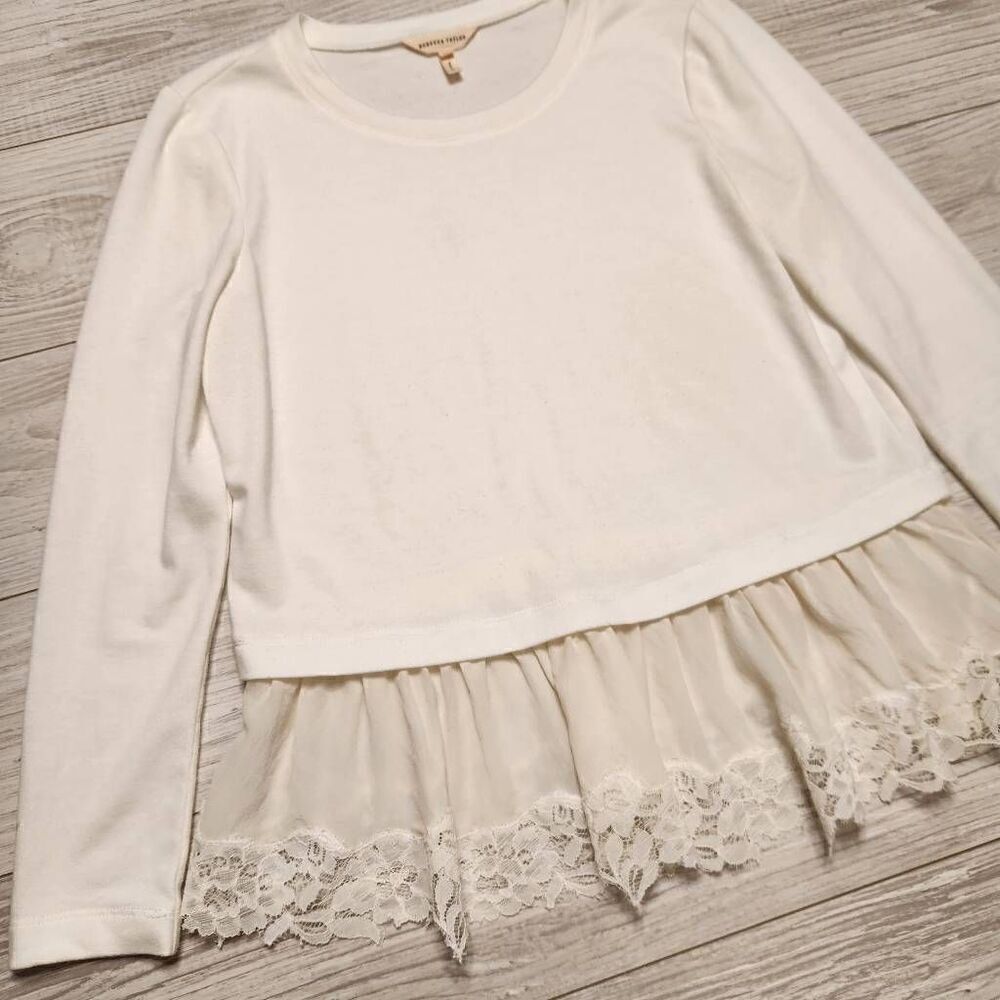 Rebecca Taylor Sweater Top Womens Medium Cottagecore Lace Silk Blend Ivory
